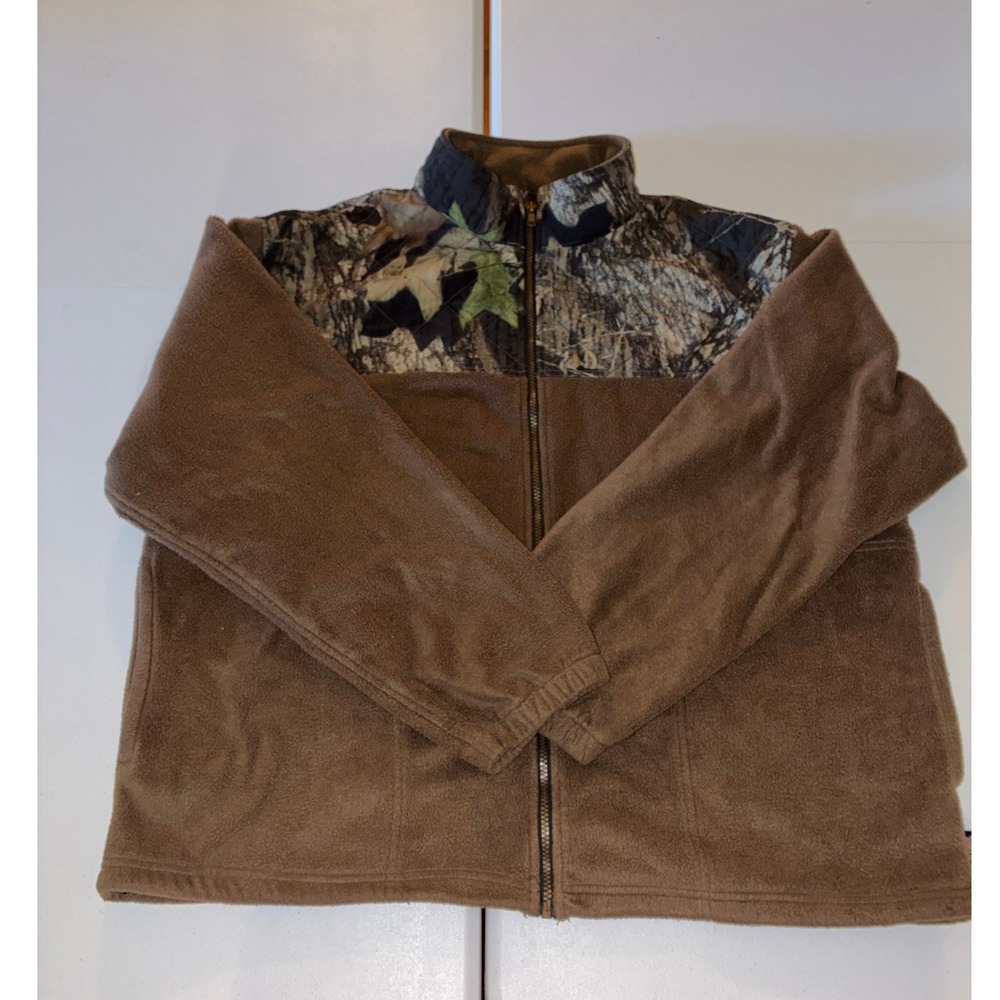 Sports Afield Mens 2XL Fleece Jacket Brown Mossy Oak Camo Full Zip SAF-UL-03
